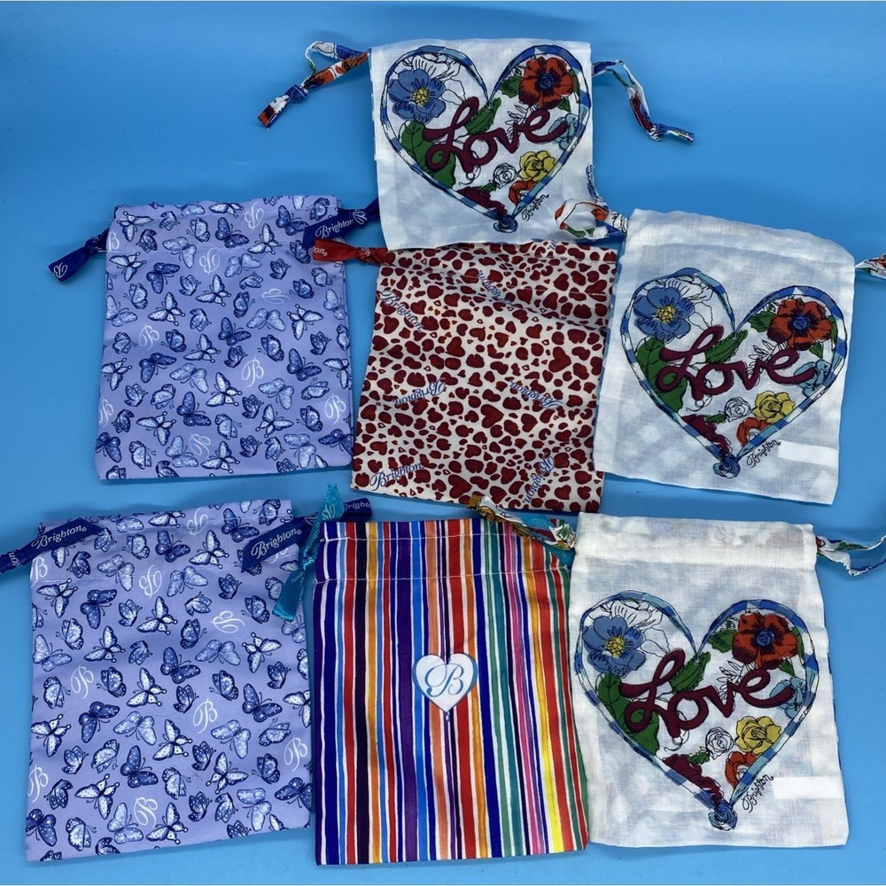 Lot of 7 Authentic Brighton Collectibles Fabric Drawstring Pouches